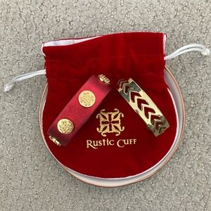 2 Rustic Cuff Red Leather Gold Bracelets Bracelet